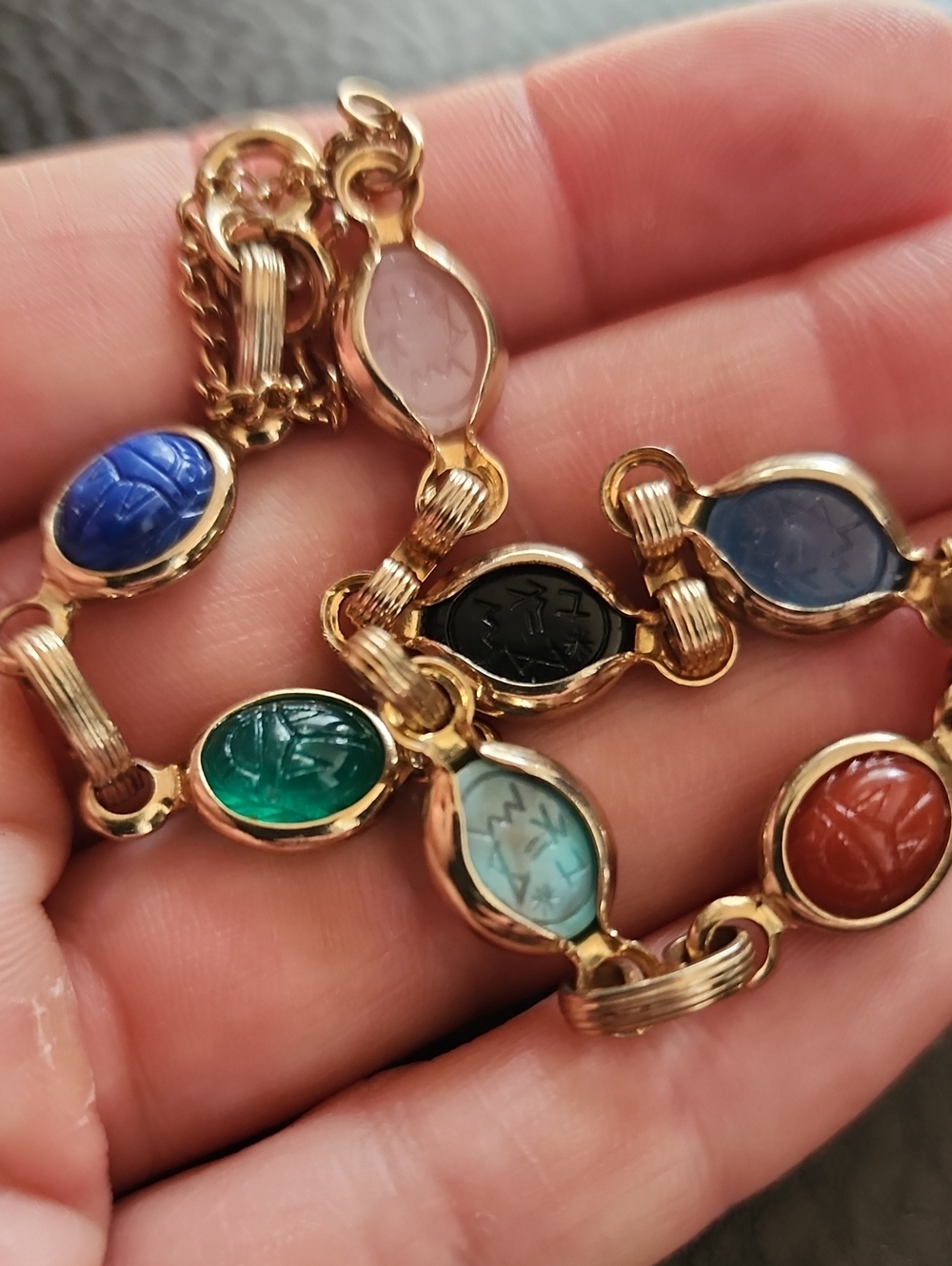 VTG Gold-Tone Multicolor Scarab Link Bracelet